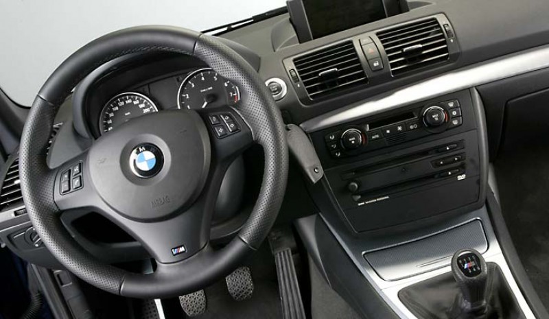 The steering wheel has a sporty air in this BMW 130i.
