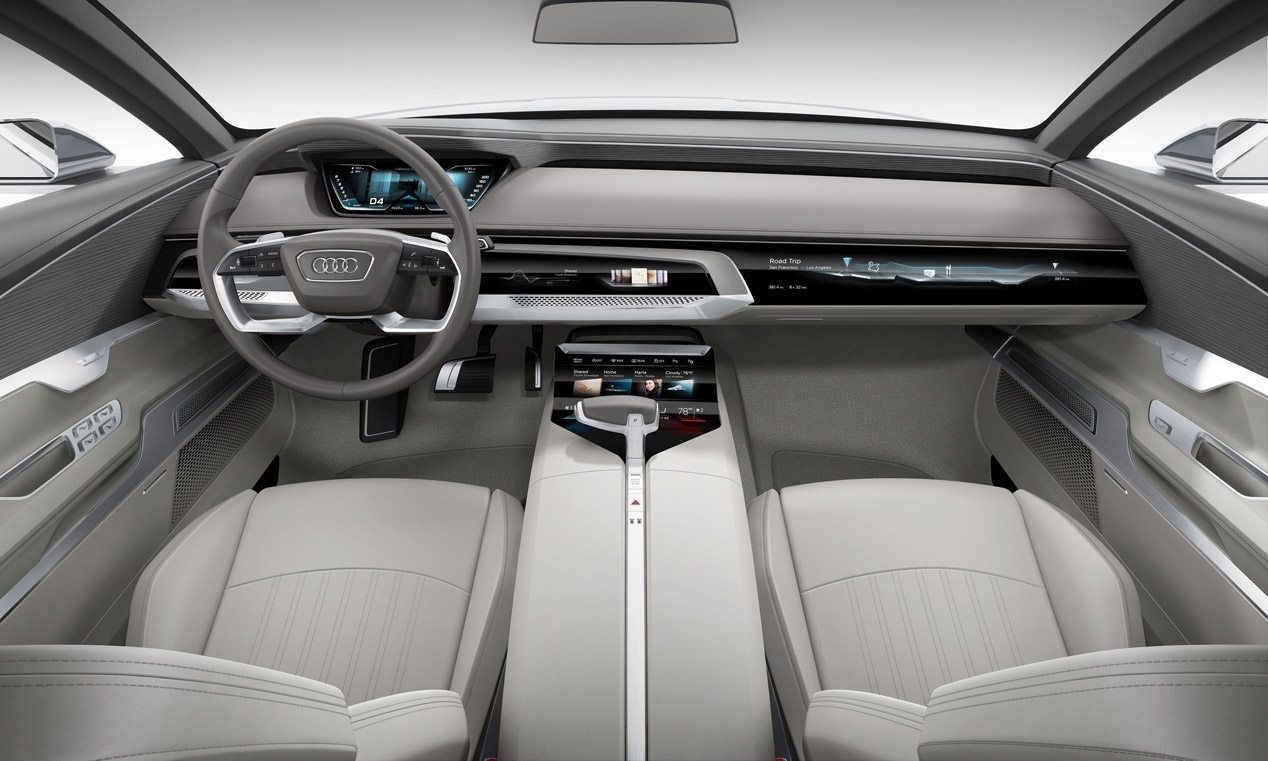 Binnen de Audi Prologue Concept, die het interieur van de Audi A8 voorafschaduwt
